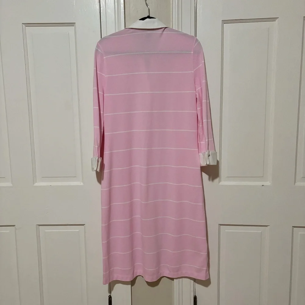 Brooks Brothers Pink White Striped Polo Dress Large White Collar French Cuffs - Picture 2 of 10